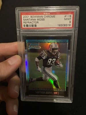 2001 Bowman Chrome Santana Moss 178 Rookie Card Refractor #/1999 PSA 9 Pop 1 HiR - Image 1 of 2