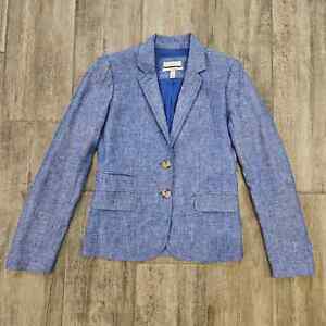 J. Crew Schoolboy Blazer Women Size 0 Crosshatch Chambray Blue 100% Linen Lined