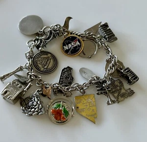 Vintage 1960’s Sterling Silver 19 Charm Bracelet States Landmarks 4 Non-Silver - Picture 1 of 6