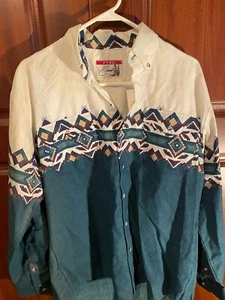 Vintage Pure Country White and Teal Aztec Long Sleeve Shirt Size Medium w/ Tags - Picture 1 of 5