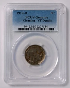 1919-D Buffalo Nickel 5¢ PCGS Genuine (Cleaning - VF Details) - Picture 1 of 4
