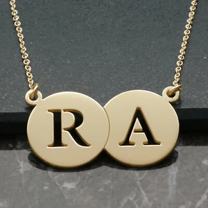 Collar de cadena colgante de oro amarillo de 375 9 quilates personalizado de doble disco cualquier inicial - Imagen 1 de 3