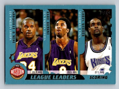 2001-02 Topps #215 Scoring Leaders SHAQ KOBE BRYANT IVERSON CARTER WEBBER - Image 1 of 2