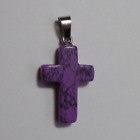 Marbled Purple Acrylic Cross Crucifix Pendant W/ Black Vinyl Cord Necklace - New