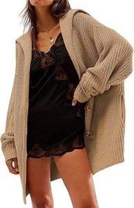 Women's Sz Small Sailor Collar Long Sleeve Oversized Knit Cardigan Sweater NWT - Picture 1 of 6