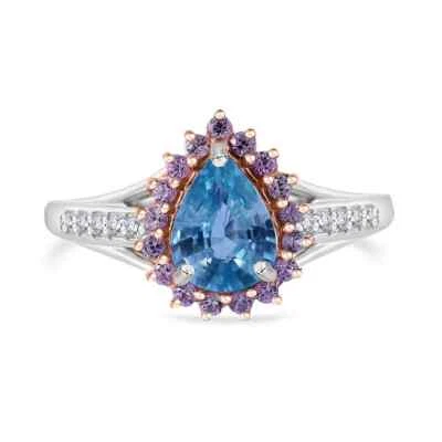 ¡¡Precioso!! Anillo chapado en platino con circón azul Sunburst de 2,25 quilates talla 8 Foto 1 de 4