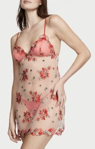 Victoria Secret Floral Embroidery Sheer Mesh Slip Size Large - Picture 1 of 11