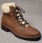 M&S Ladies LACE-UP Cleated Chunky ANKLE BOOTS with Borg trim ~ Size 9 ~ TAN