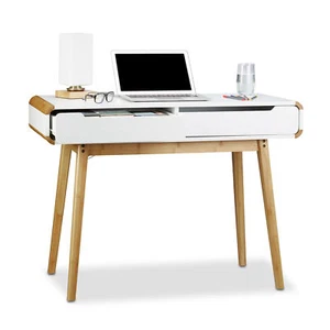 Schreibtisch mit Schubladen, Holz Computertisch, Schminktisch abgerundet, Tisch - Bild 1 von 8