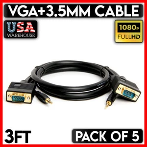 VGA Cable with AUX 3.5mm Stereo 3 Feet SVGA HD15 Male to Male Monitor Cord 5PCS - Afbeelding 1 van 3