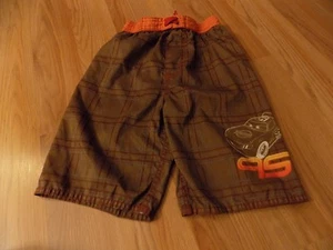 Boy's Size 4 Disney Cars Lightening McQueen Brown Plaid Swim Trunks Board Shorts - Picture 1 of 4
