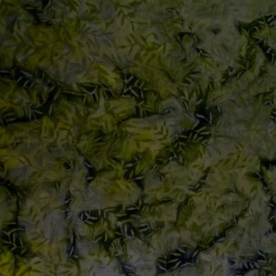 "Leaf Storm" Batik, Tossed Wispy Leaves, Olive Green, Gray & Black BTHY or BTY - Image 1 of 4
