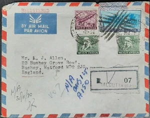 (IND-215) INDIA 1970 Sobre Registrado de CALCUTTA a INGLATERRA con 4 sellos - Imagen 1 de 2
