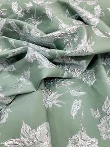 SAGE GREEN Metallic Jacquard Brocade Flower Floral Fabric Sold By The Yard - Picture 1 of 11