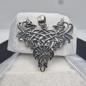 Twin Dragons Celtic Knot Pendant 925 Sterling Silver Unique Jewelry Gift - Picture 1 of 3