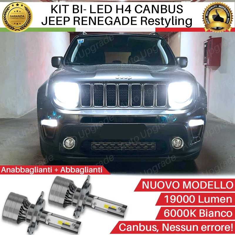 KIT LED H4 PER JEEP RENEGADE MY2018 6000K BIANCO CANBUS 19000 LUMEN REALI BI-LED - Immagine 1 di 4
