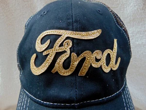 FORD Womens Black Cotton & Camo Mesh Snap Back Hat Gold Bling Nice - Picture 1 of 5