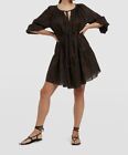 $200 Jets Australia Women's Brown Bell-Sleeve Short Silk Kaftan Dress Size S