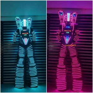 LED Robot 7 Colors Costume Helmet Suit Performance Show DJ Glowing Clothes Stock - Picture 1 of 7