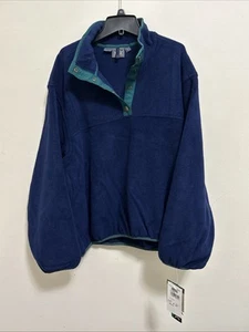 VTG Woolrich Fleece Pullover Womens L Blue Made In USA Polartec Jacket 1/4 Snap - Picture 1 of 11
