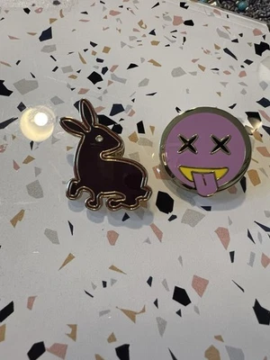 2 Coach Enamel Pins Bunny And Pink Emoji Face Pins From Varsity Pack - Image 1 of 4