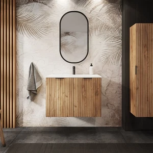 Bathroom Set with 2-Shelf Cabinet Vanity Unit and 80cm Basin in Craft Oak - Picture 1 of 8