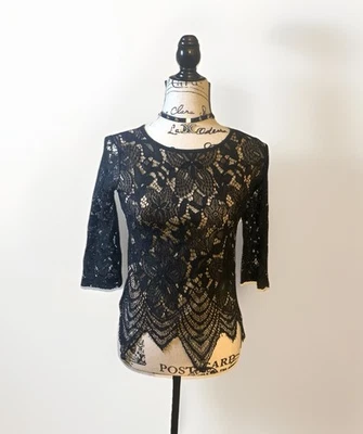 Top de encaje negro caprichoso forrado talla S moda gótica bruja Foto 1 de 2