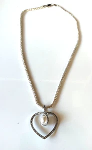Sterling Silver Pearl & Marcasite Heart Pendant on Chain - Picture 1 of 7