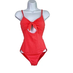 Shade & Shore Coral Pink Crepe Bralette Tie Front One Piece Swimsuit Womens S - Bild 1 von 8
