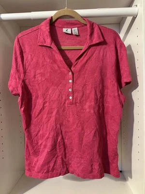 Camisa polo grande rosa floral manga corta Caibbean Joe para mujer Foto 1 de 4