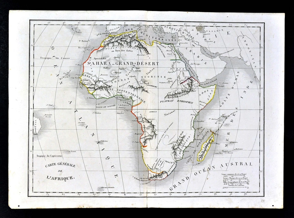 1830 Langlois Antique  Map Africa Guinea Mountains of Kong Moon Angola South - Image 1 of 1