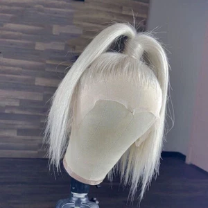 Short Straight Bob Lace Front Wig Silver White Synthetic Wigs Cosplay Halloween - Picture 1 of 7