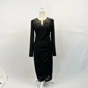 M/6 Maggy London Gold Sequined Black Cocktail Dress - Picture 1 of 7