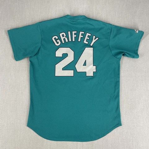 Vintage Majestic Seattle Mens L Mariners Ken Griffey Jr Teal V-neck Jersey USA Cover