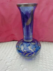 Vintage Venetian Blue Glass Bud Vase Silver Overlay - Picture 1 of 4