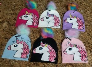 Girls Unicorn Winter Hat with Pom Pom - ONE SIZE FITS MOST KIDS~ PICK YOUR COLOR