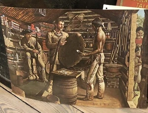 Fur Trapper Trader Trade History Of Michigan Painting Print Native American Vtg - Foto 1 di 20