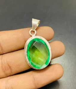 Peridot Quartz Gemstone 925 Sterling Silver Handmade Pendant Jewelry Gift For - Picture 1 of 3