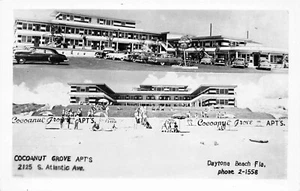 Daytona FL Cocoanut Grove Apartments Doppelansicht alte Autos Echtfoto Postkarte - Bild 1 von 2