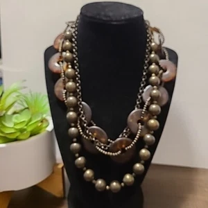 Unbranded 3-Strand Fashion Bib Necklace Ladies Brown Vintage Biker Chunky Goth - Picture 1 of 5