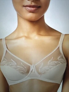 Wacoal Feather Embroidery Underwire Bra Full Coverage, Sheer Top, Beige 42G - Picture 1 of 7