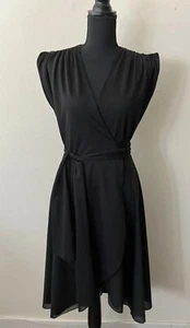 Vintage '70s Disco Wrap Dress Black Beaded Trim Fit & Flare Flowy Union Made S - Picture 1 of 12