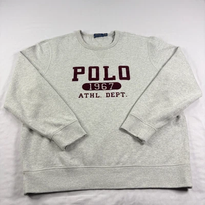 Polo Ralph Lauren 卫衣男式 XL 灰色圆领拼字套衫 Athl Dept — 第 1/4 张图片