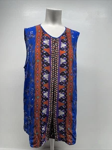 Kobi Halperin Bluse ärmellos reine Satin Seide Top V-Ausschnitt Shirt geblümt blau XL - Bild 1 von 9