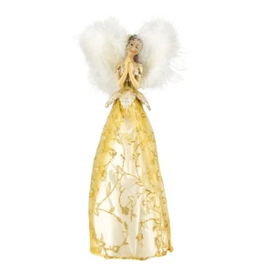 Northlight 10" Angel Tree Topper in Ivory Dress with Sheer Golden Overlay - Picture 1 of 5