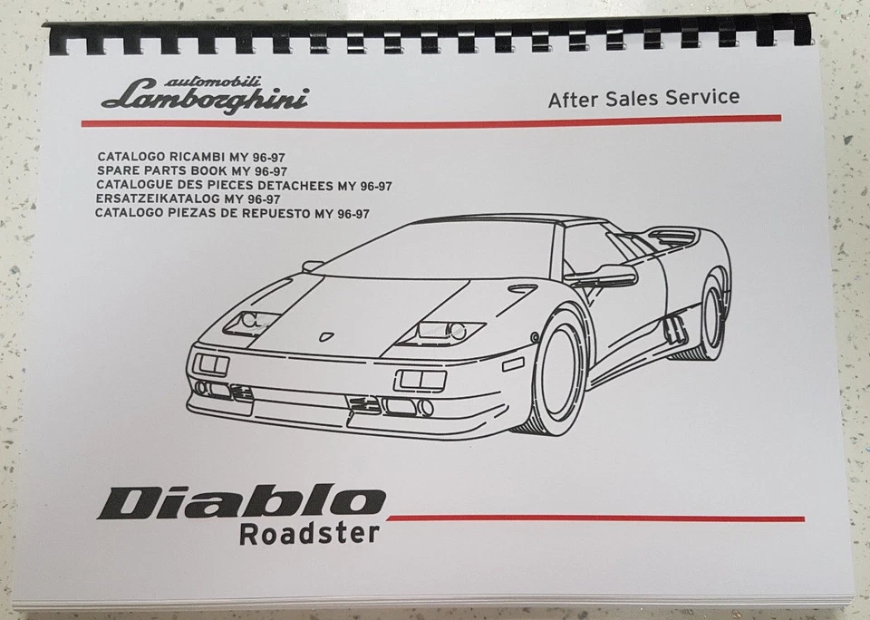 LAMBORGHINI DIABLO ROADSTER PARTS MANUAL 1996 - 1997 REPRINTED COMB BOUND - Image 1 of 4