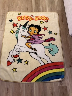"Manta de felpa arco iris unicornio Betty Boop 2004 vintage 43"" x 54""" Foto 1 de 4