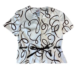 R&K Originals Blazer Womens 14P White with Brown Swirls Fitted Preppy Jacket - Picture 1 of 9