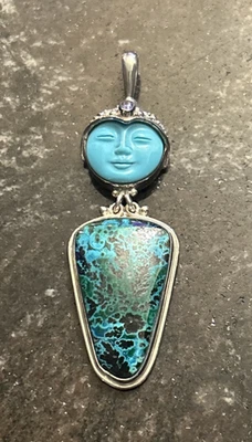 Кулон из стерлингового серебра 925 пробы с резной бирюзой и малахитом Sajen - Изображение 1 из 4