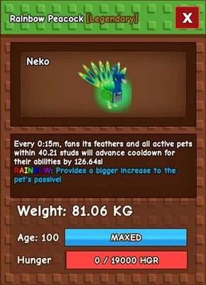 Rainbow Age 100 15s CD Peacock | 😎Grow a Garden😎 |😎ROBLOX😎|
